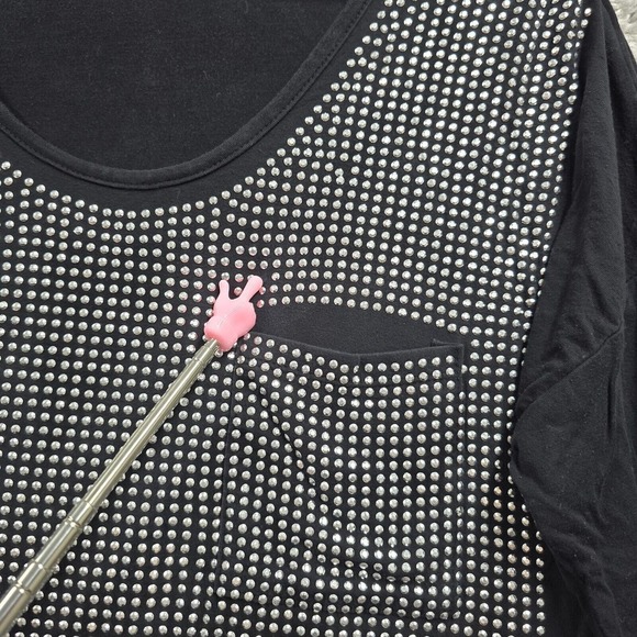 Alberto Makali Top Womens Medium Black Long Sleeve Metallic Studs Punk Gothic - Picture 4 of 12